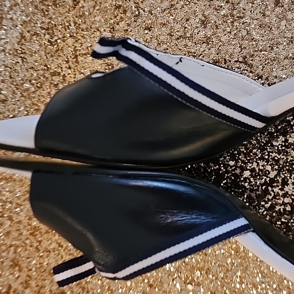 MARINELLA  MADE IN ITALY WOMEN'S LEATHER UPPER BLACK/WHITE SANDAL SIZE 10,PRE-OW - Picture 5 of 11